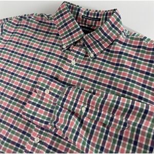 Lands' End Dress Shirt Mens L 16-16.5 Multicolor Plaid‎ Non Iron Supima Oxford